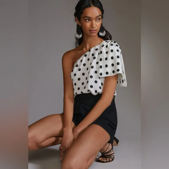 NWOT Anthropologie Sachin & Babi Polka Dot One-Shoulder Blouse // Size 2X - Picture 4 of 4